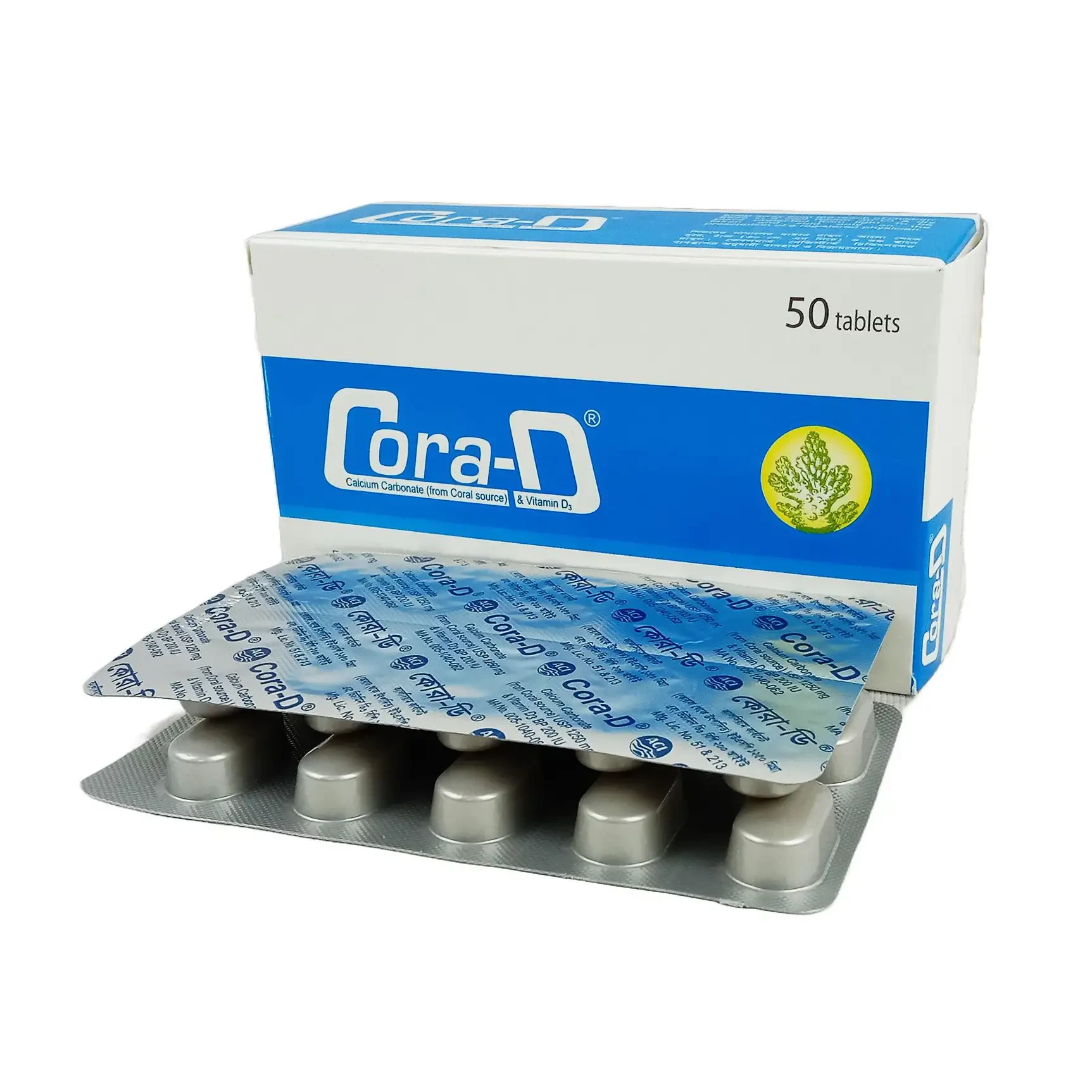 Cora-D 500 mg+200 IU Tablet