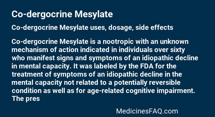 Co-dergocrine Mesylate