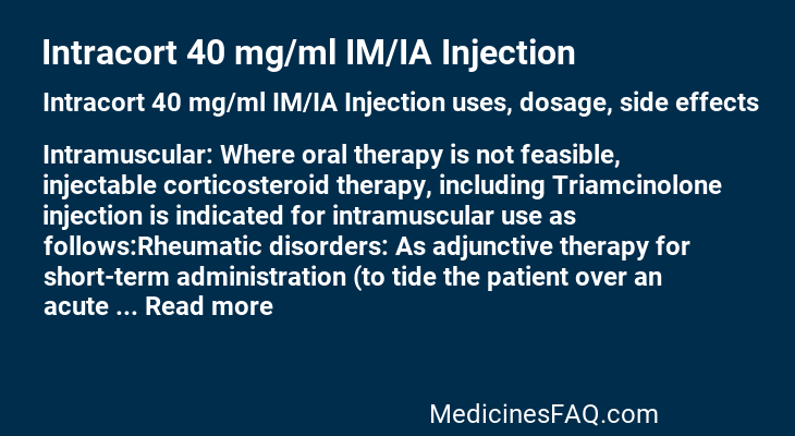 Intracort 40 mg/ml IM/IA Injection Intracort 40 mg/ml IM/IA Injection