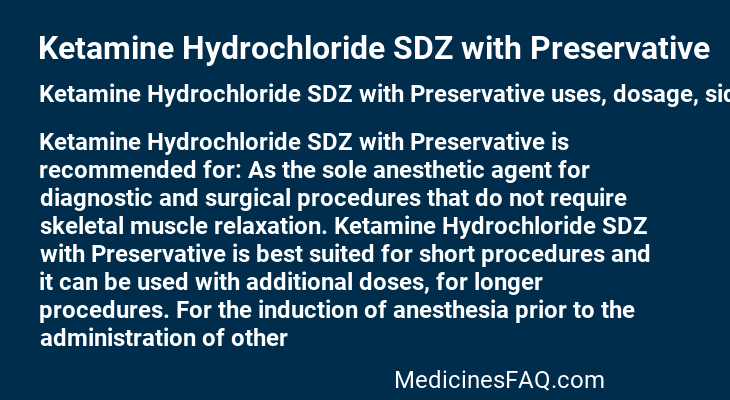 Ketamine Hydrochloride SDZ with Preservative