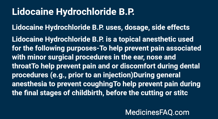 Lidocaine Hydrochloride B.P.