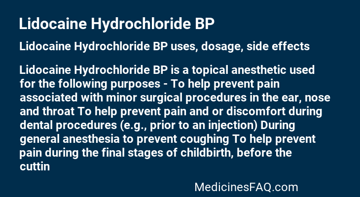 Lidocaine Hydrochloride BP
