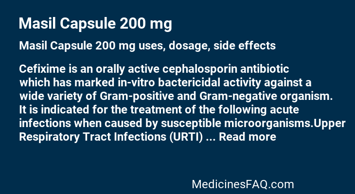 Masil Capsule 200 mg: Uses, Dosage, Side Effects, Food Interaction & FAQ