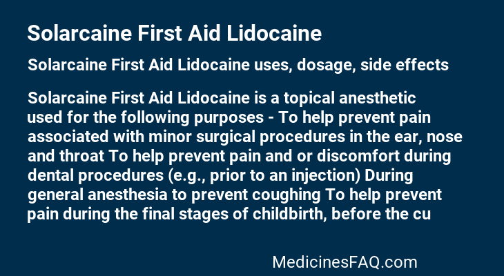 Solarcaine First Aid Lidocaine
